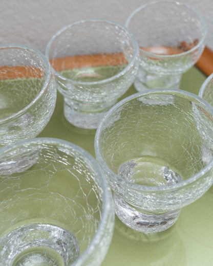 Ensemble de 6 verres à cocktail italiens en verre transparent avec design craquelé du milieu du siècle, millésime des années 1970