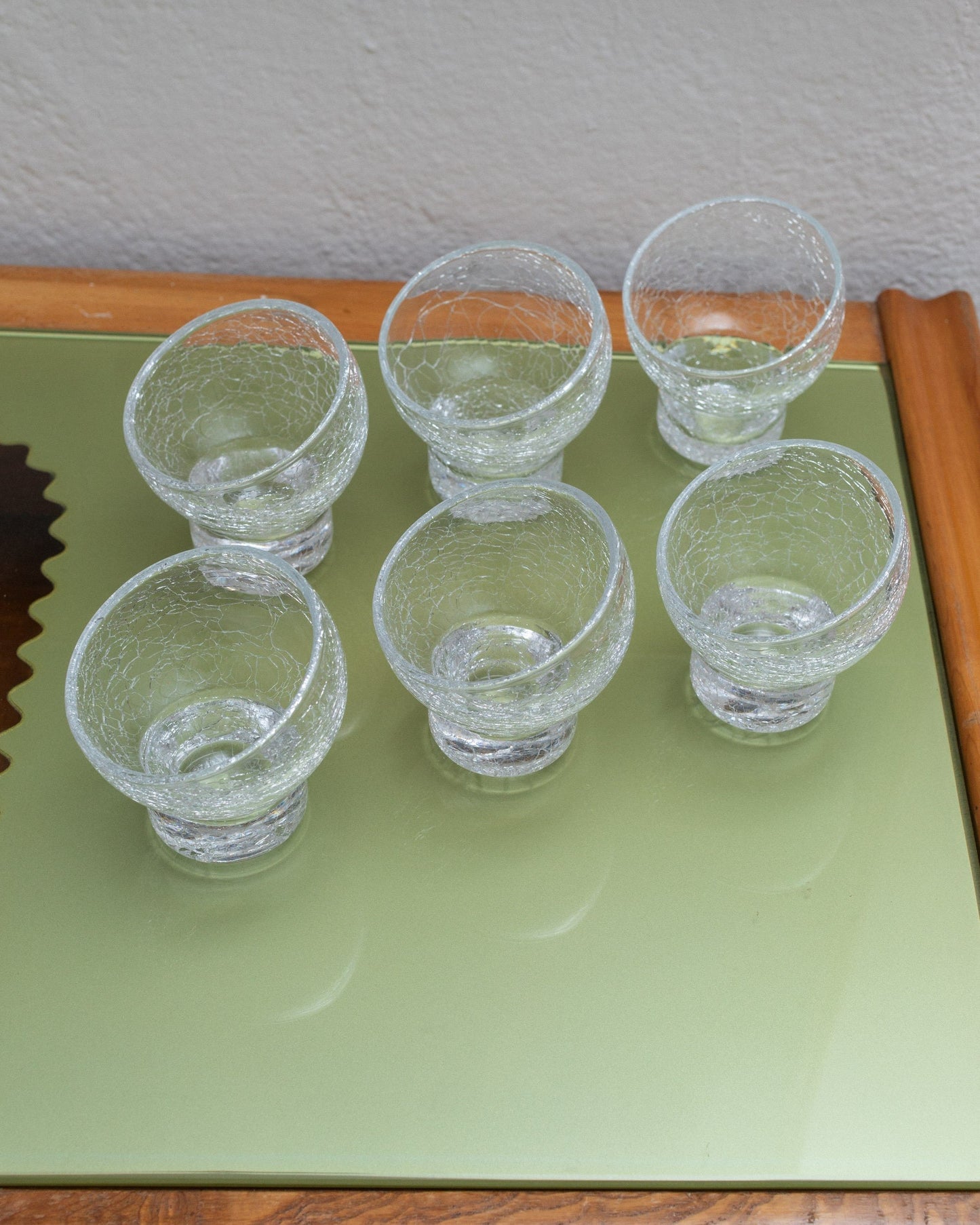 Set of 6 Italian cocktail glasses drinking glasses made of clear glass with craquelée Mid Century Design 1970s Vintage