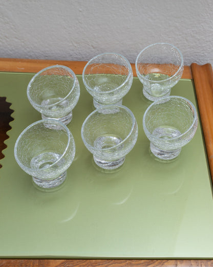 Ensemble de 6 verres à cocktail italiens en verre transparent avec design craquelé du milieu du siècle, millésime des années 1970