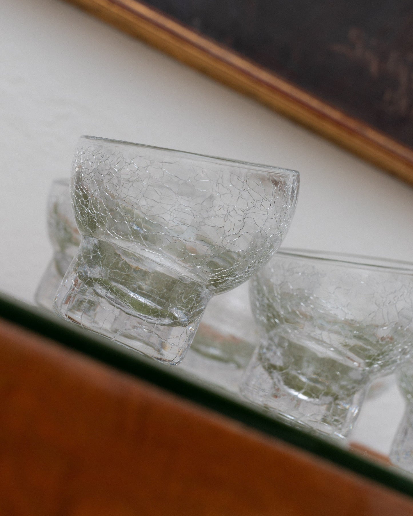 Ensemble de 6 verres à cocktail italiens en verre transparent avec design craquelé du milieu du siècle, millésime des années 1970