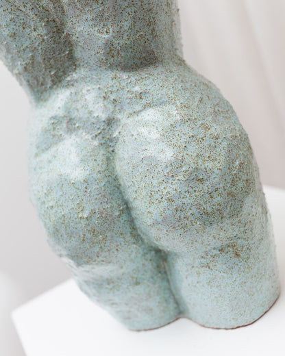 Torso statue studio pottery light blue clay ceramic figure mid-century design vintage