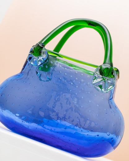 Murano Glas Handtasche blaue Vase Tischdekoration Mid Century Design Italien 1970er Vintage