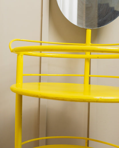 Metal side table with mirror 1960s multifunctional yellow shelf from Italy Vintage