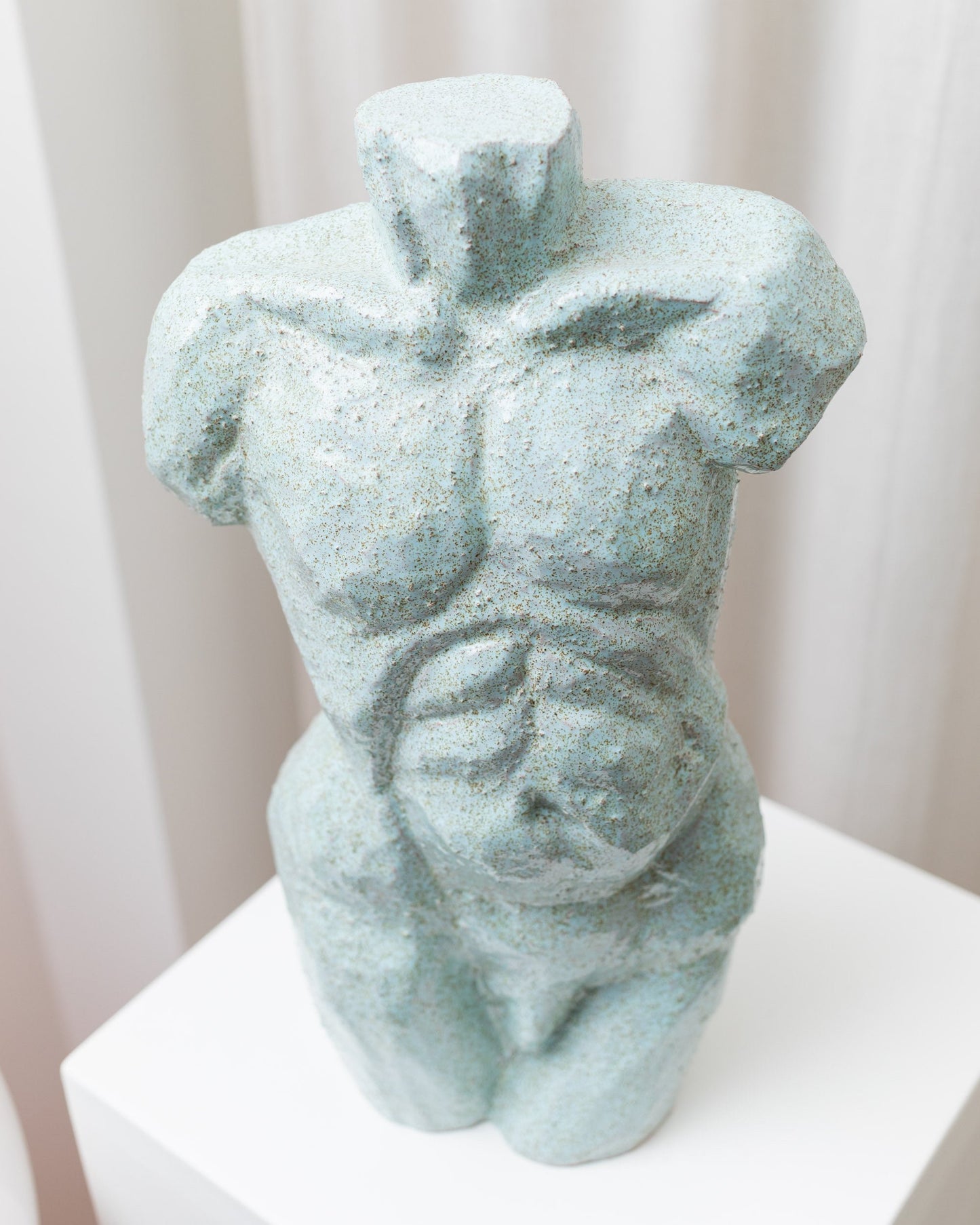 Torso statue studio pottery light blue clay ceramic figure mid-century design vintage