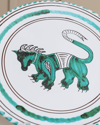 Ceramic plate hand painted plate lion dragon Italy Montalcino 1960s vintage