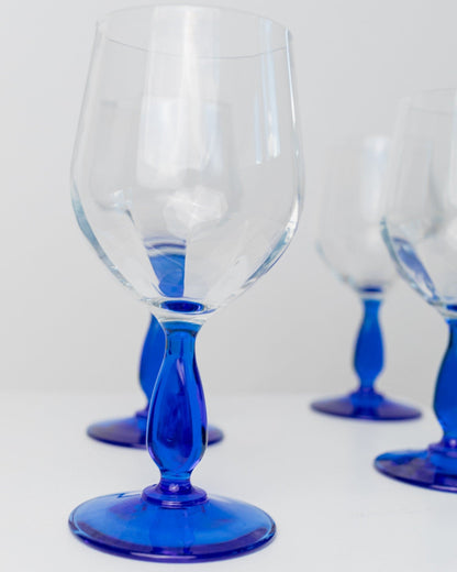 4 wine glasses from Italy 1980s set of 2 drinking glasses royal blue elegant design, high quality MCM Vintage