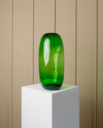 Vase XXL verre vert série Stockholm années 1990 Maria Vinka pour Ikea ovale design vintage milieu du siècle