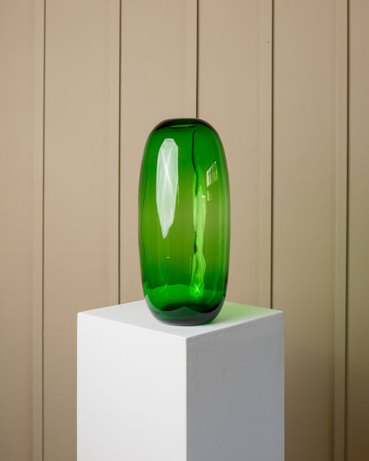 XXL Vase green glass Stockholm series 1990s Maria Vinka for Ikea oval Mid Century Design Vintage