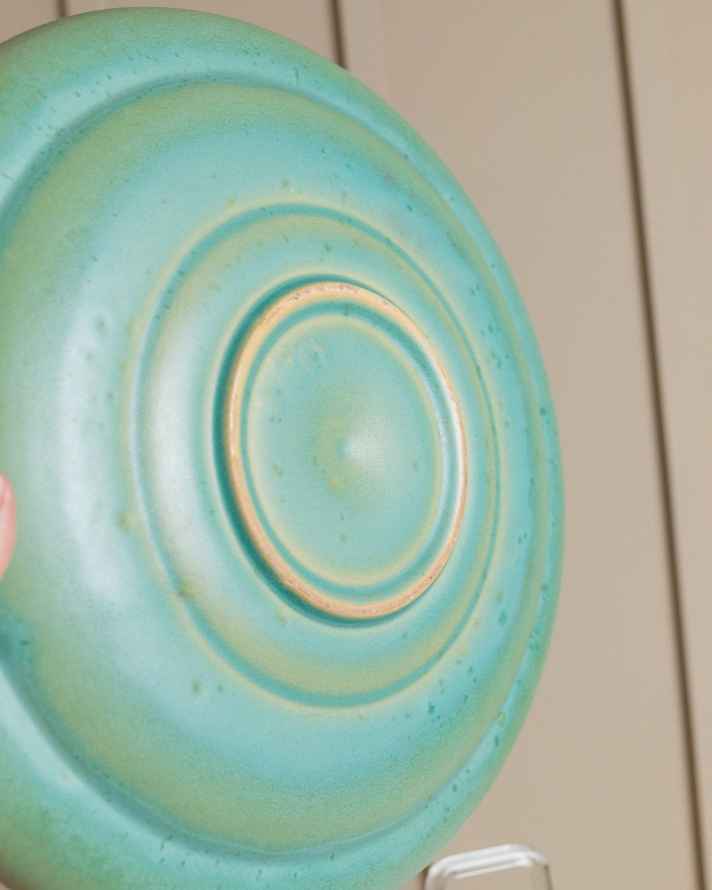 XL Studio Ceramic Bowl Organic Form Green Turquoise Gradient Glaze Mid Century Denmark 1970s Vintage