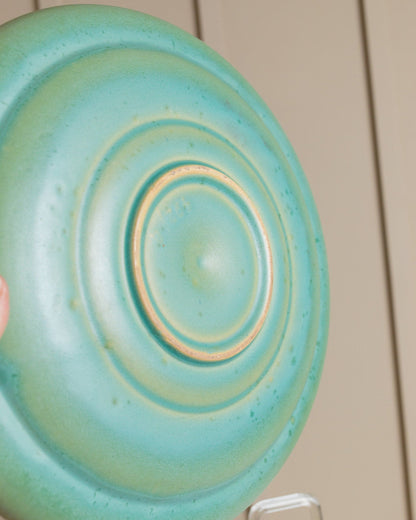 XL Studio Ceramic Bowl Organic Form Green Turquoise Gradient Glaze Mid Century Denmark 1970s Vintage