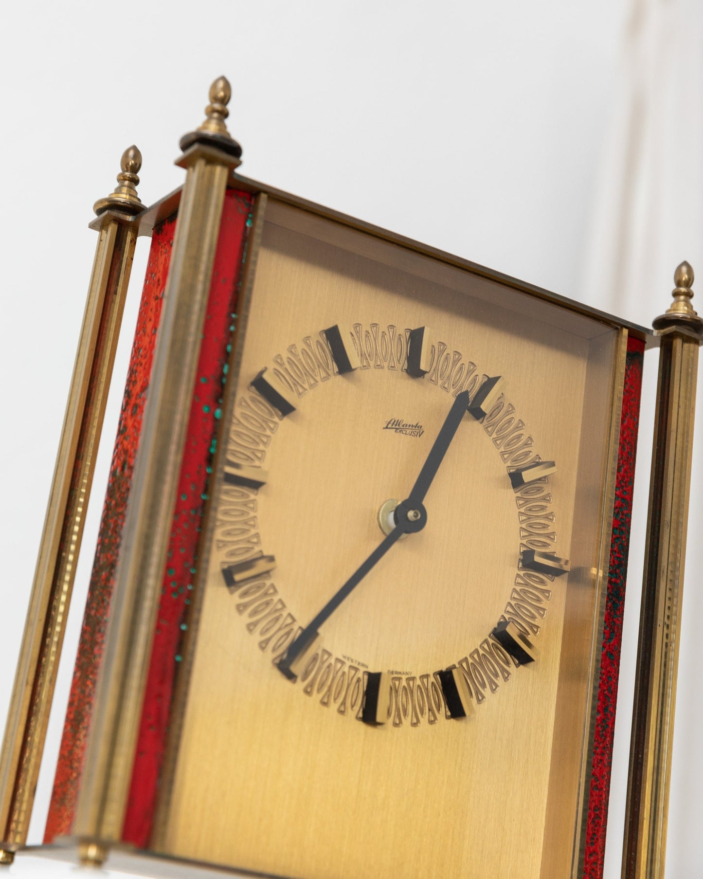 Atlanta Desk Clock Brass Standing Clock with Red Details 1970s Vintage