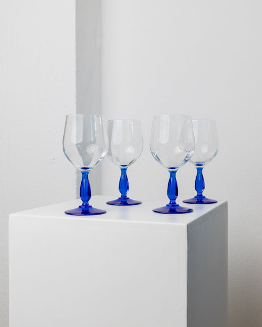 4 verres à vin d'Italie années 1980, ensemble de 2 verres à boire bleu royal design élégant, haute qualité MCM Vintage