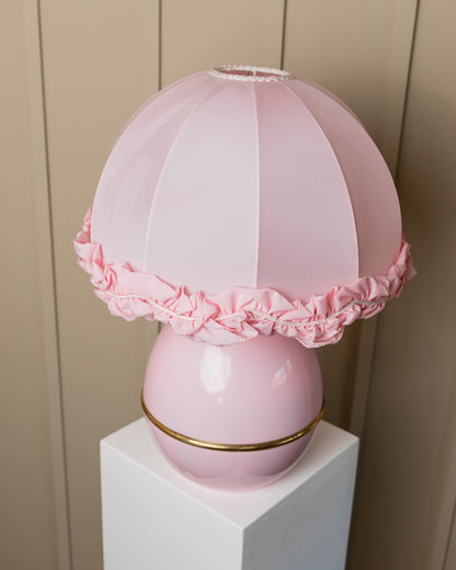 1 of 2 XXL Pink Metal Table Lamps 1980s Ruffled Lampshade Hollywood Regency Style Italy Vintage