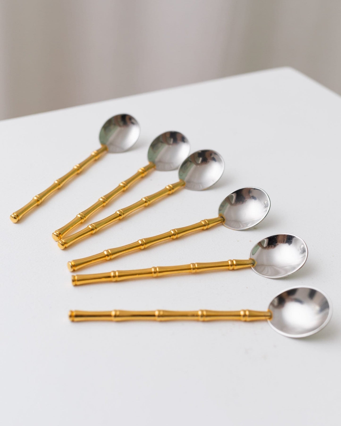 Set of 6 Gucci silver spoons gold plated bamboo design mid century design 1970s vintage