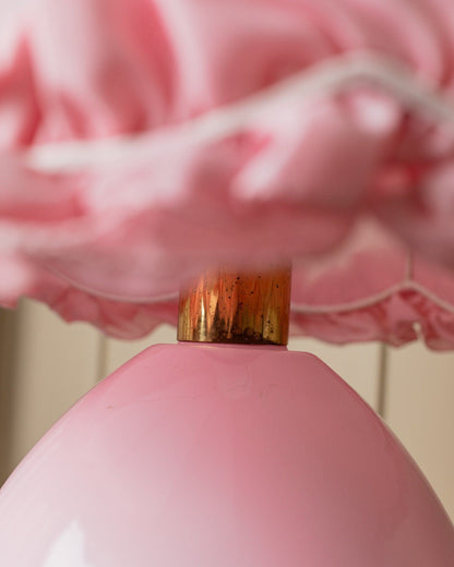 1 of 2 XXL Pink Metal Table Lamps 1980s Ruffled Lampshade Hollywood Regency Style Italy Vintage