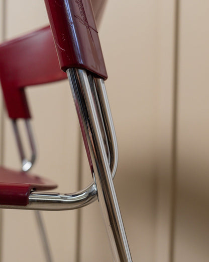 Stacking chair by Paolo Favaretto for Assisa Italy 1986 Chrome and plastic in red design classic vintage