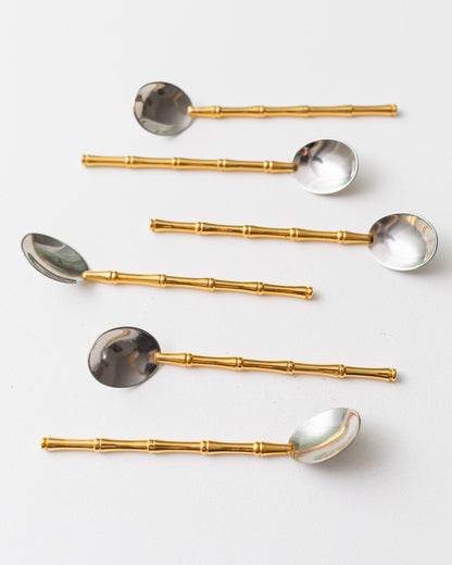 Set of 6 Gucci silver spoons gold plated bamboo design mid century design 1970s vintage