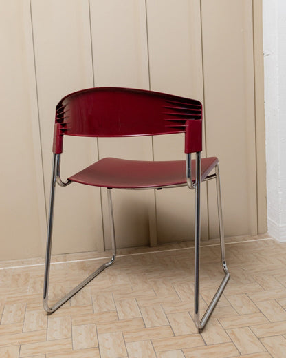 Stacking chair by Paolo Favaretto for Assisa Italy 1986 Chrome and plastic in red design classic vintage