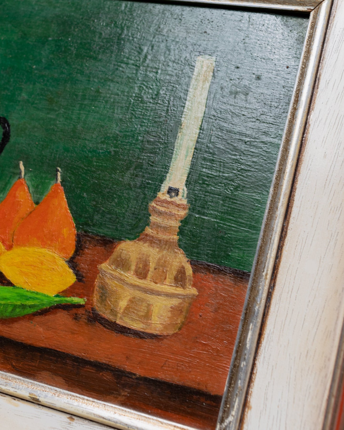 Unique oil painting oil paint wood original wooden frame naive art still life Italy 1970s vintage