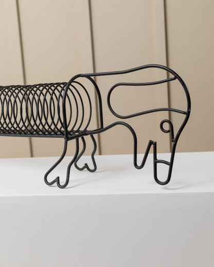 XXL metal spiral dachshund multifunctional as plate holder, drainer, magazine rack Mid Century Design Italy 1980s Vintage