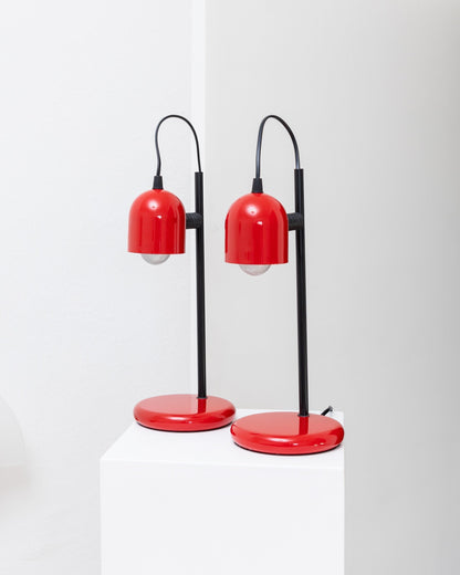 Set of 2 red table lamps postmodern Memphis design Italy 1980s vintage