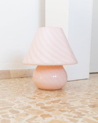 Pink XXL Mushroom Swirl Schreibtischlampe Murano Glas Mid Century Design 70er Vintage