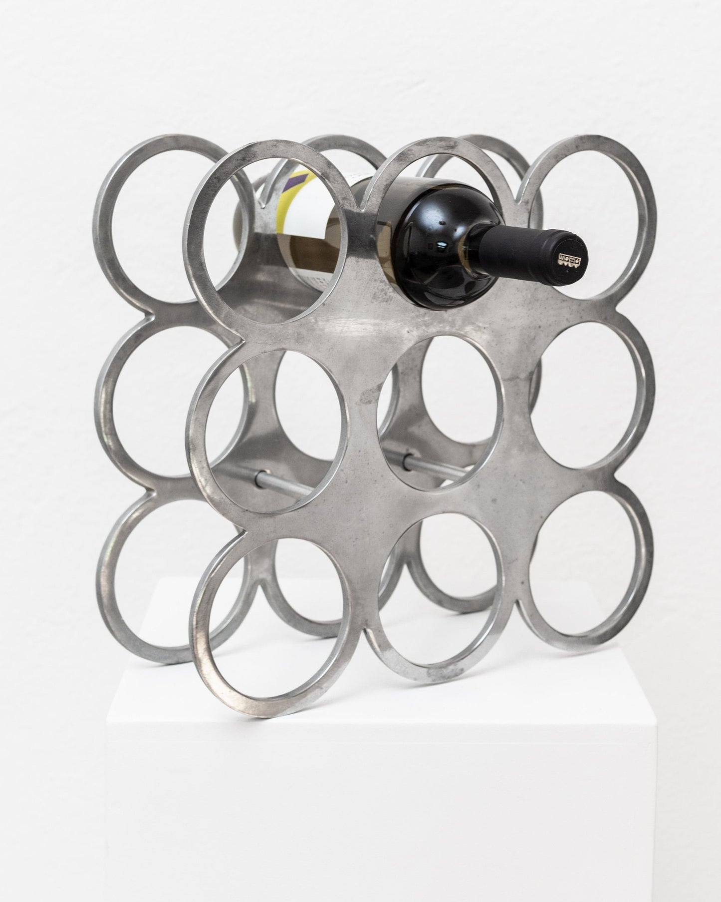 Metal wine rack for 9 bottles Space Age Design Italy 1970s Vintage