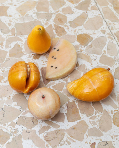 Set of 5 alabaster fruits yellow stone fruit handmade Mid Century Design Italy 1970s Vintage