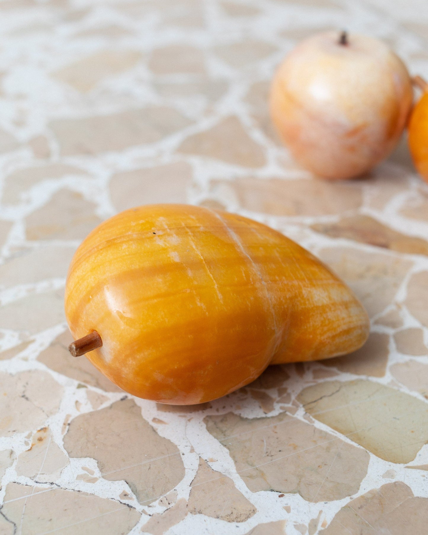 Set of 5 alabaster fruits yellow stone fruit handmade Mid Century Design Italy 1970s Vintage