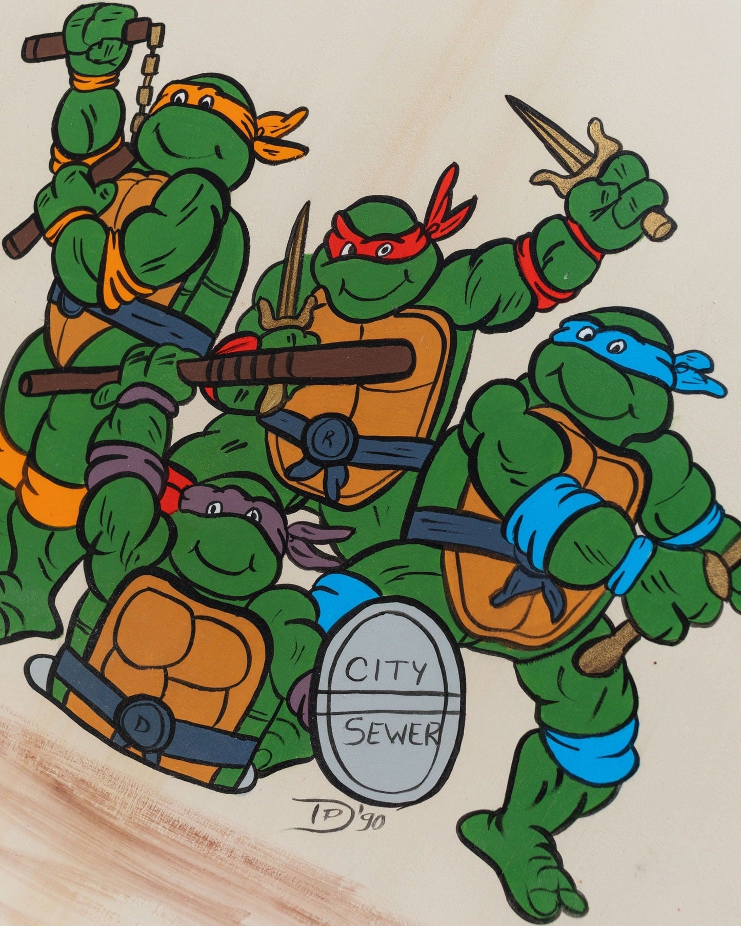 Kleiderschrank Teen Mutant Ninja Turtles handbemalt Kleiderschrank aus Holz hergestellt in Italien 1990er Vintage