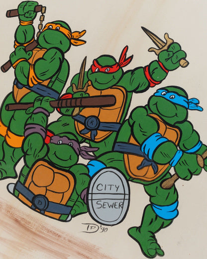 Teen Mutant Ninja Turtles Armoire en bois peinte à la main fabriquée en Italie années 1990 vintage