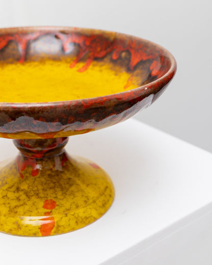 Ceramic bowl with handle colorful glaze yellow orange Mid Century Design Italy 1960s Vintage