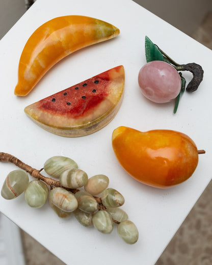 Set of 5 alabaster fruits colorful stone fruits handmade Mid Century Design Italy 1970s Vintage