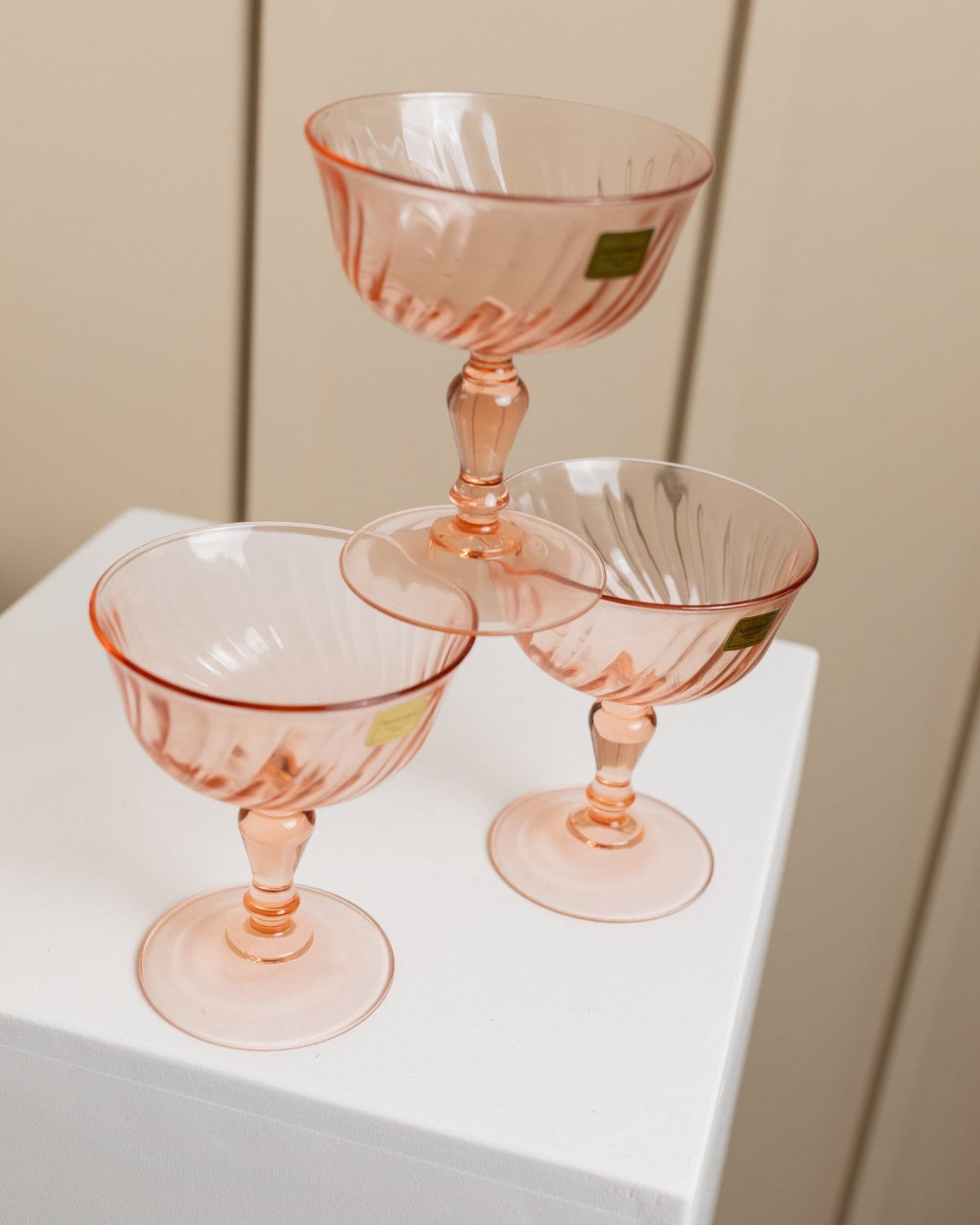 Set of 6 Luminarc Rosaline glasses apricot colored martini glasses original packaging classic design France 1970s vintage