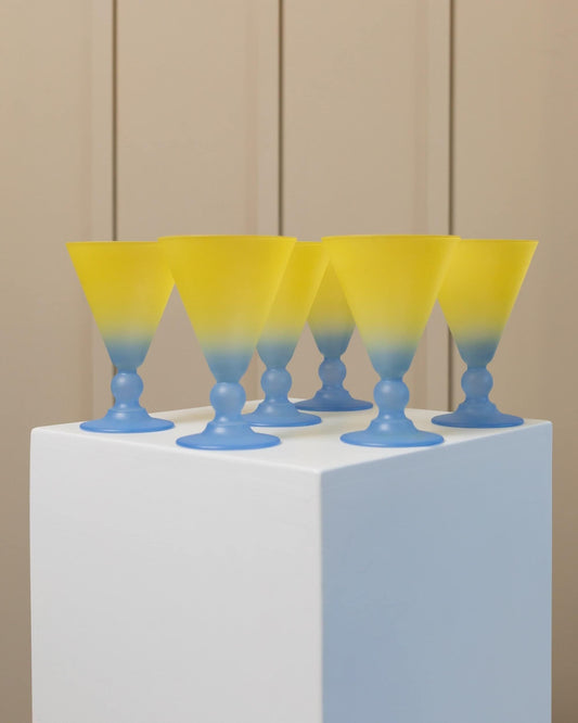 Ensemble de 6 verres à boire en verre Empoli coupes glacées dans le style postmoderne de Memphis Italie millésime des années 1980