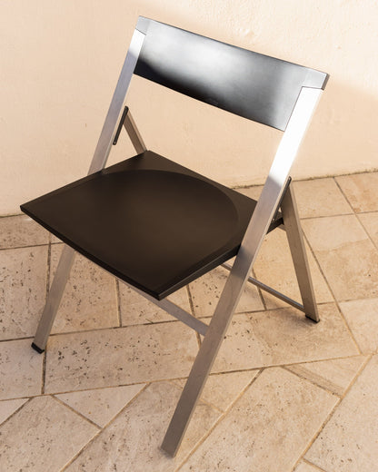 Tecno folding chair P08 design Justus Kolberg steel and black plastic Made in Italy 1990s Vintage