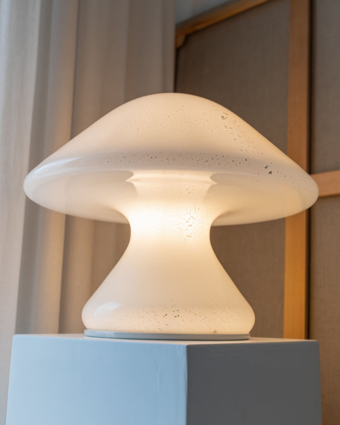 XXL mushroom table lamp with silver details Murano glass Space Age design 1970s vintage