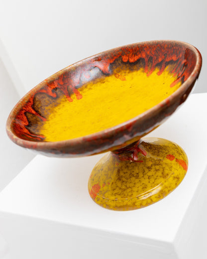 Ceramic bowl with handle colorful glaze yellow orange Mid Century Design Italy 1960s Vintage