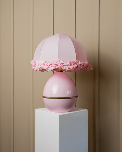 1 of 2 XXL Pink Metal Table Lamps 1980s Ruffled Lampshade Hollywood Regency Style Italy Vintage