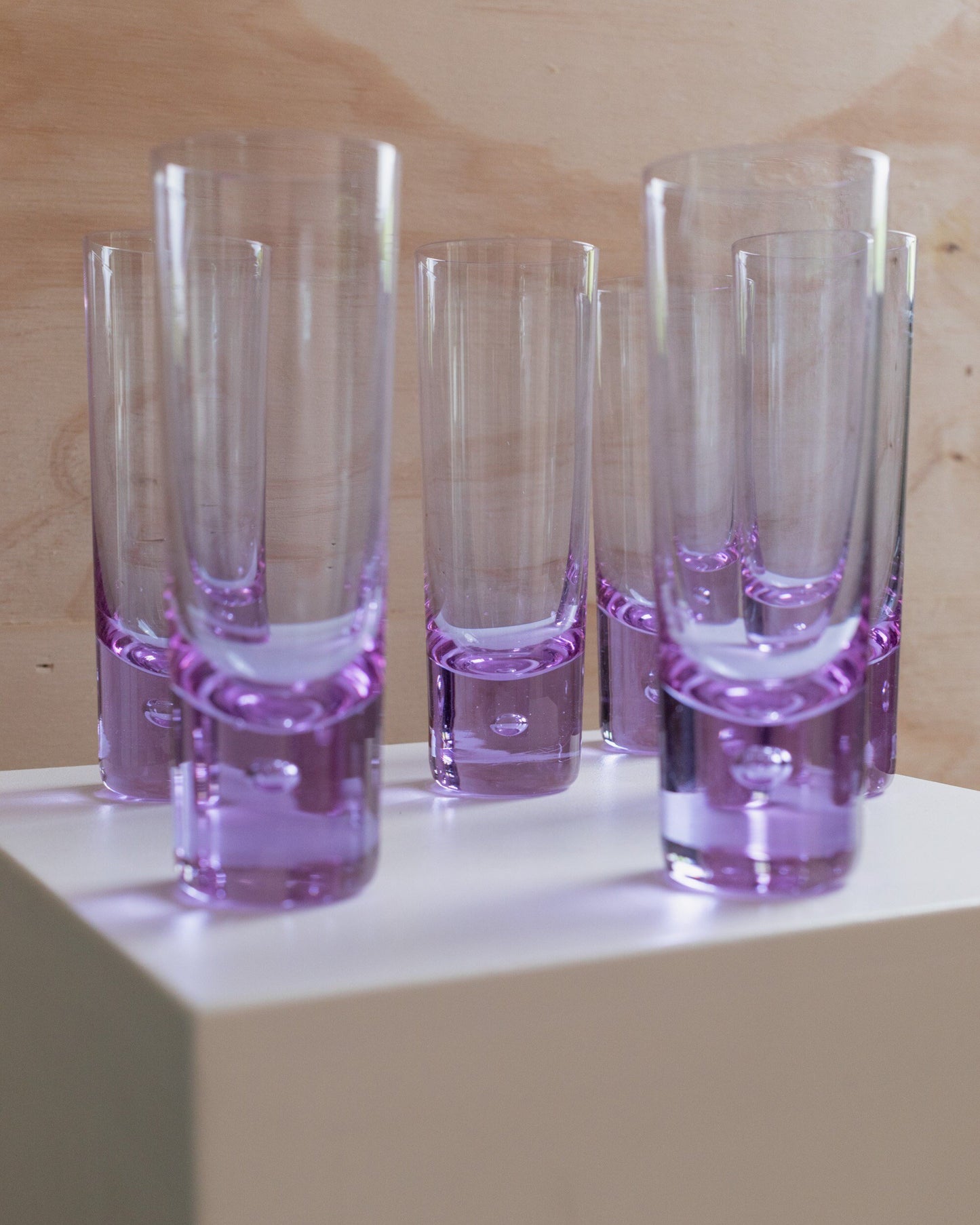 Set of 6 Alexandrite drinking glasses purple crystal glasses Pop Art Design Italy 1970s Vintage