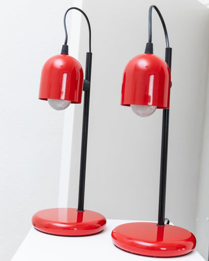 Set of 2 red table lamps postmodern Memphis design Italy 1980s vintage