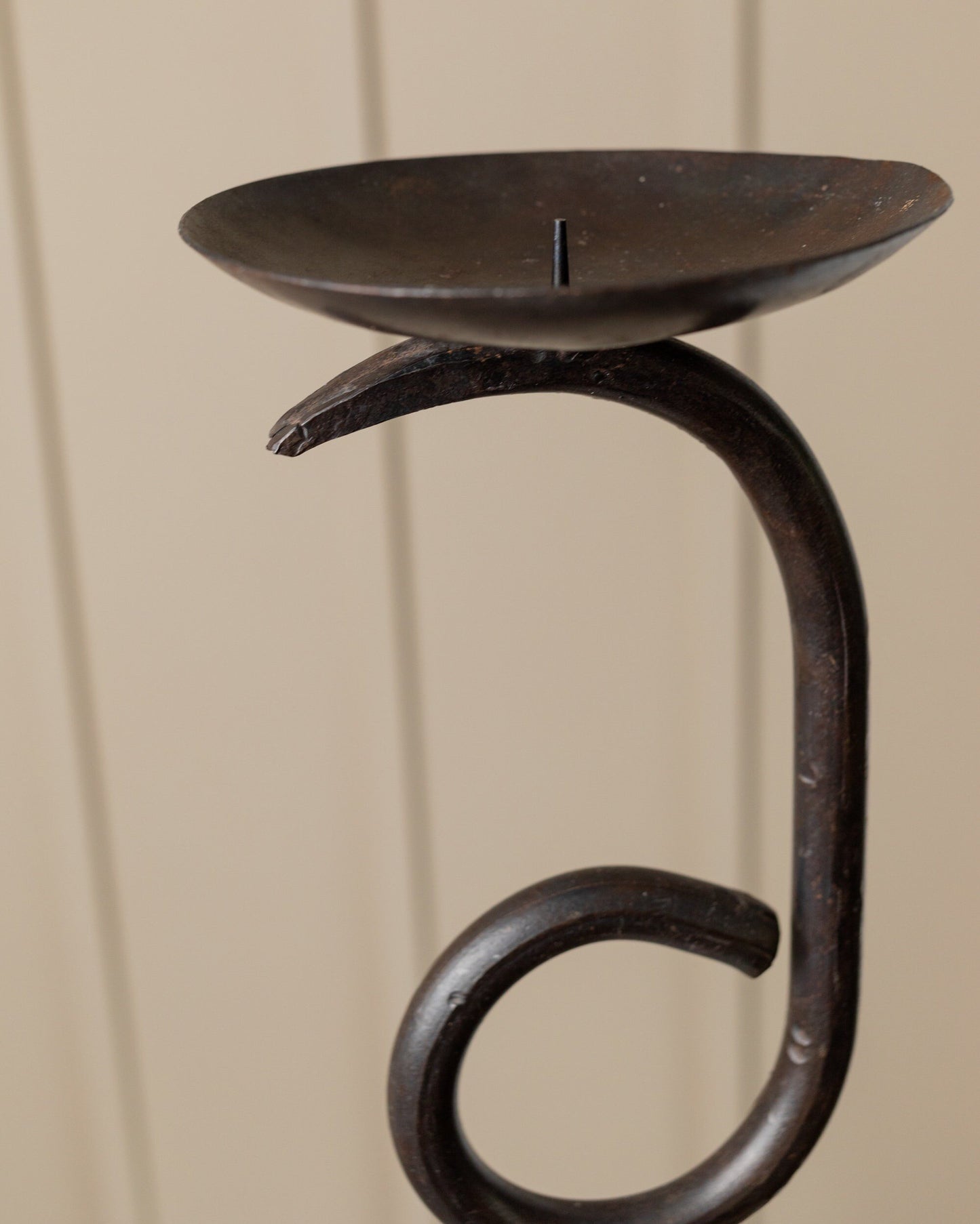 XXL candle holder made of hand-forged iron wave shape brutalist design made in Italy 1970s vintage