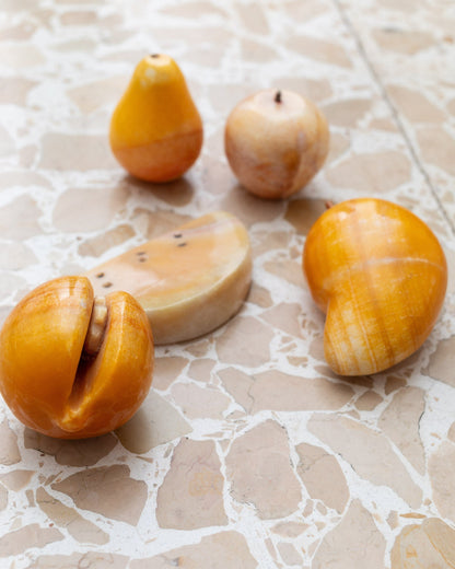 Set of 5 alabaster fruits yellow stone fruit handmade Mid Century Design Italy 1970s Vintage