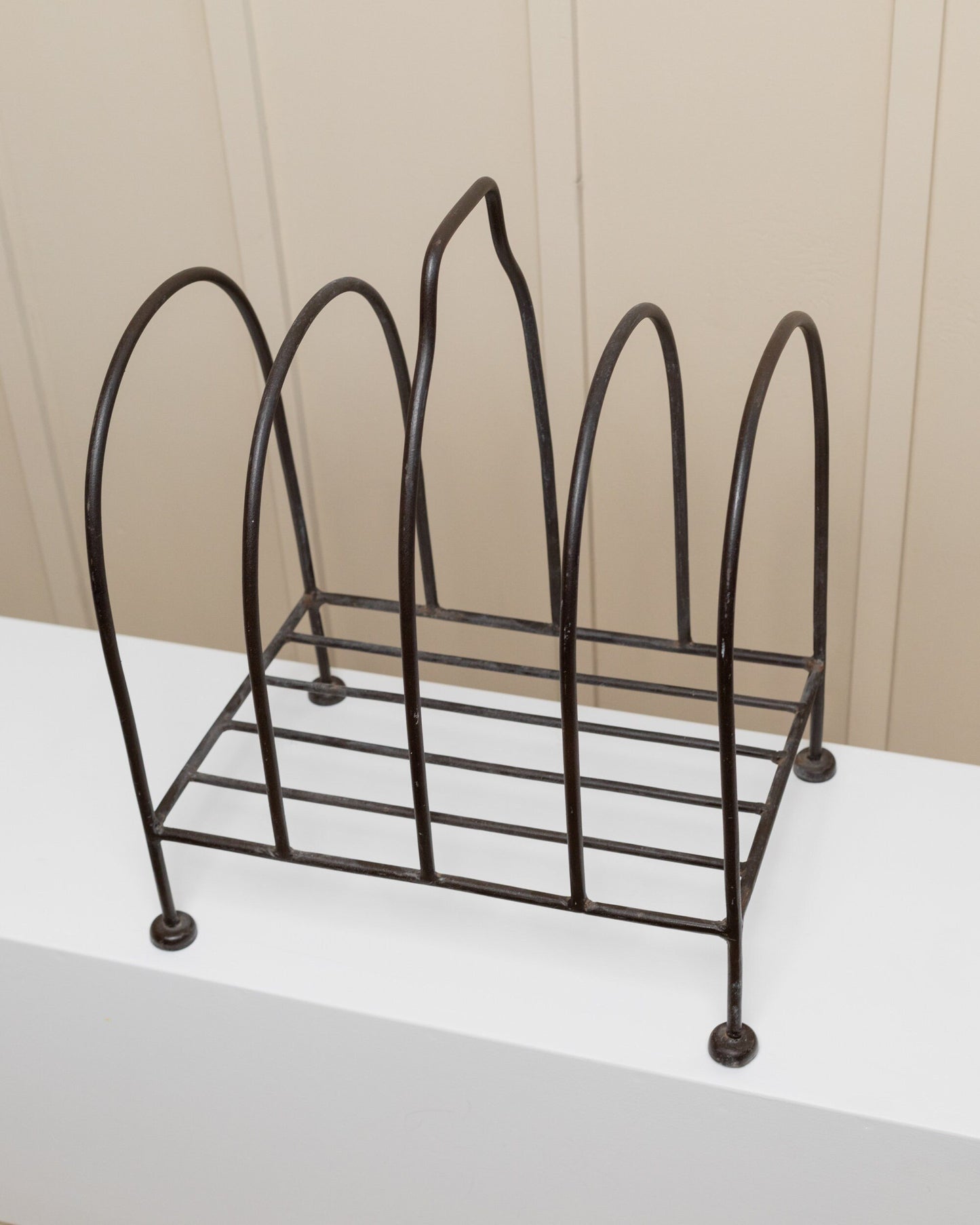 XL Metal Magazine Rack Italy 1970s Retro Handmade Storage for Magazines, Records, Tableware Vintage