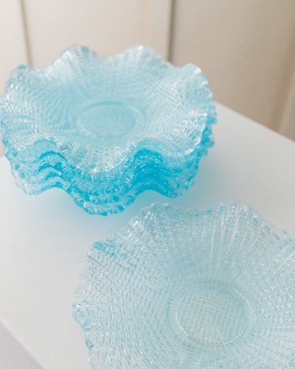 Set of 6 crystal glass bowls 1980s turquoise Fenton dessert plates Murano glass Hollywood Regency style vintage