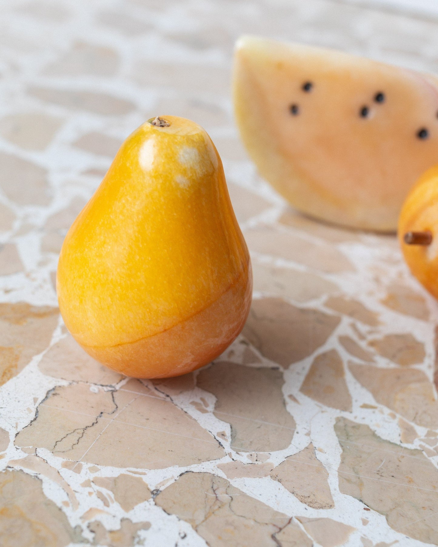 Set of 5 alabaster fruits yellow stone fruit handmade Mid Century Design Italy 1970s Vintage