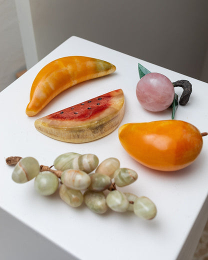 Set of 5 alabaster fruits colorful stone fruits handmade Mid Century Design Italy 1970s Vintage