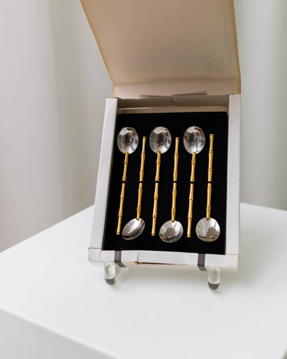 Set of 6 Gucci silver spoons gold plated bamboo design mid century design 1970s vintage