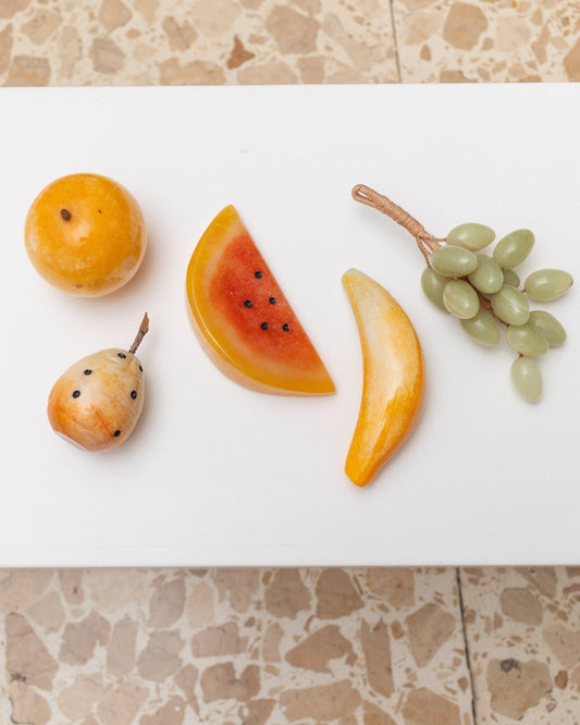 Set of 5 alabaster fruits colorful stone fruits handmade Mid Century Design Italy 1970s Vintage