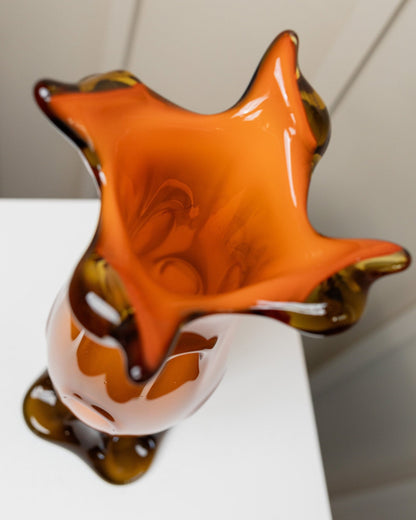 XL Vase en verre de Murano fleurs orange vase flamme look design du milieu du siècle Italie années 1960 vintage